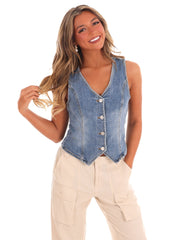 V-Neck Button Down Denim Vest