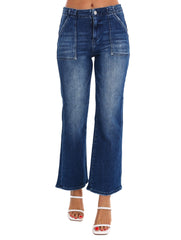 Solid Choice Patch Pocket Ankle Flare Jeans