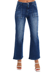 Solid Choice Patch Pocket Ankle Flare Jeans