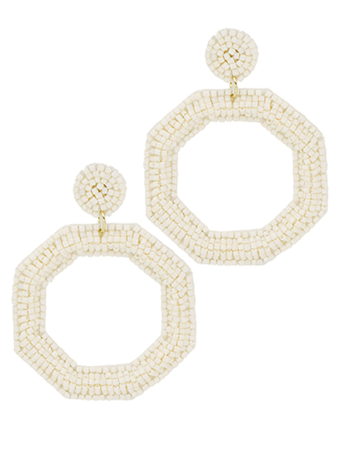 Beaded Ivory Octagon Earrings