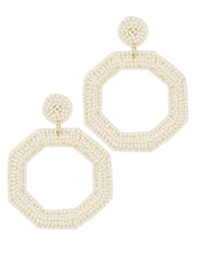 Beaded Ivory Octagon Earrings