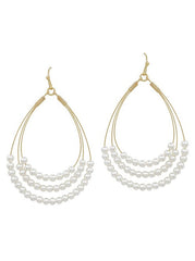 2 Inches Triple Wire TearDrop Pearl Earring