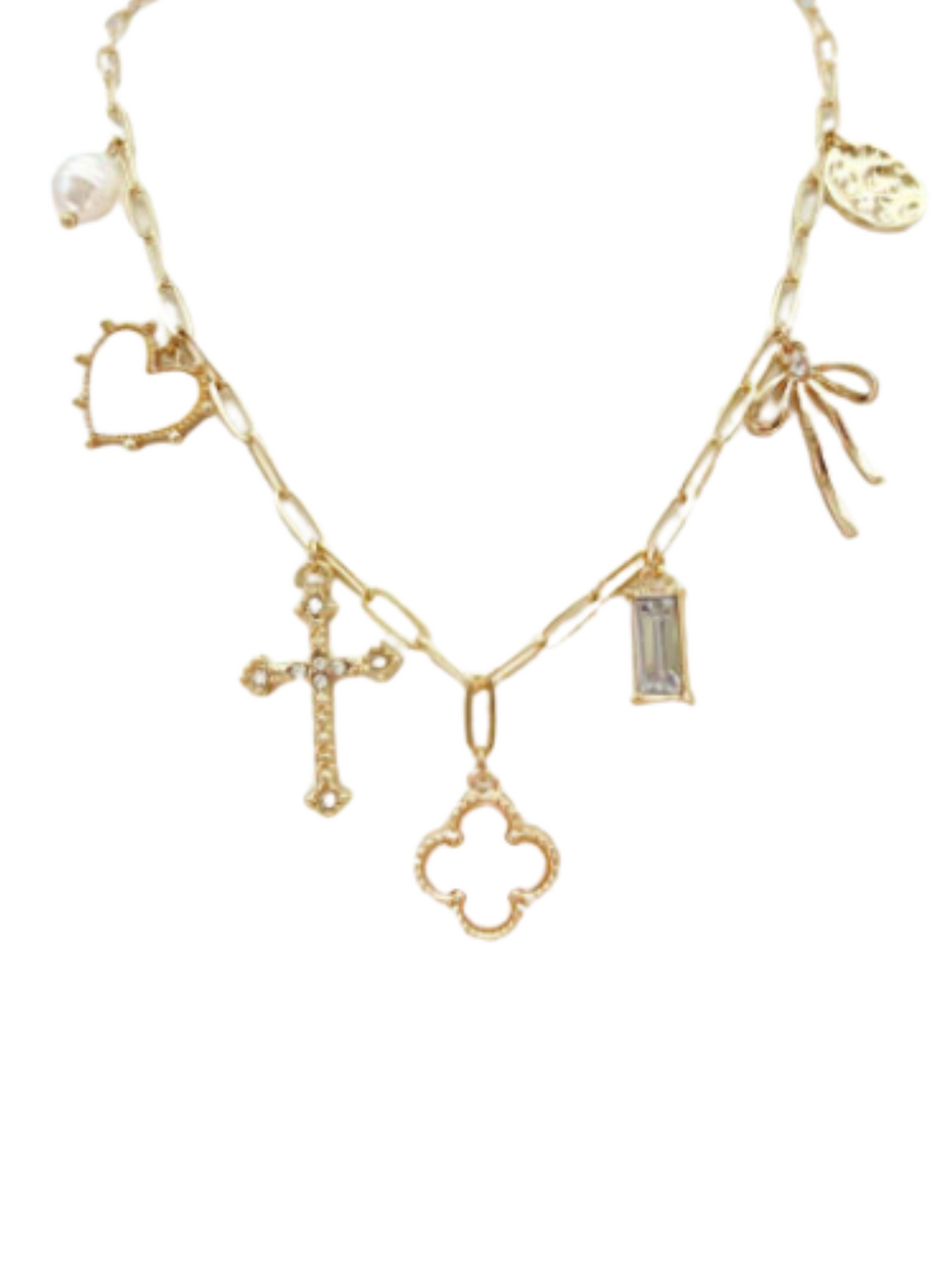 Clover Cross Ribbon Charm Necklace