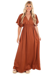 Autumn Horizon Satin Maxi Dress
