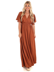 Autumn Horizon Satin Maxi Dress