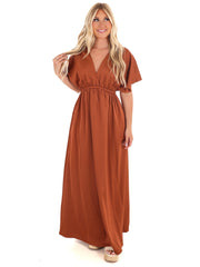 Autumn Horizon Satin Maxi Dress