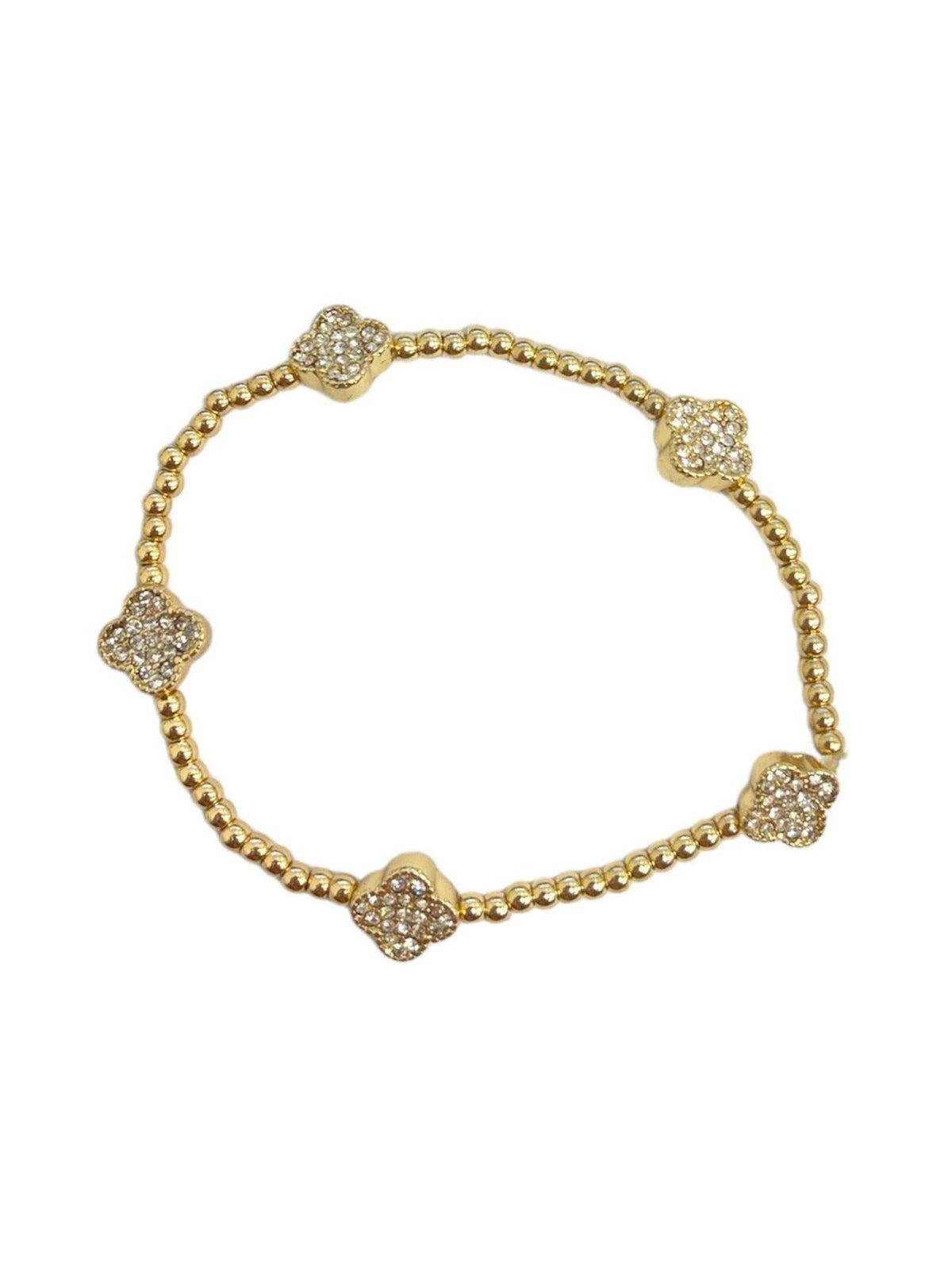 CCB Ball & Rhinestone Clover Elastic Bracelet
